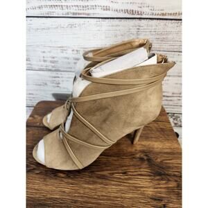 Journee Samara Open Toe Bootie Taupe Faux Suede women's size 11